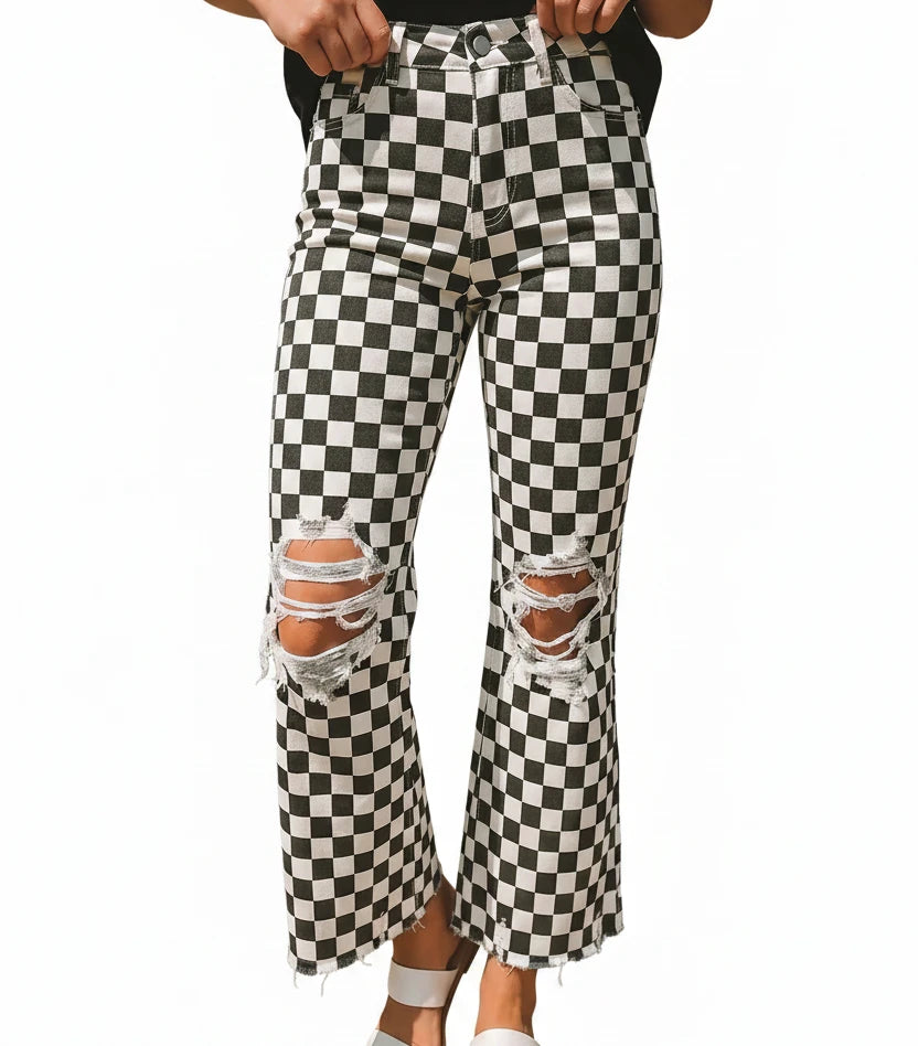 Distressed Checker Jeans