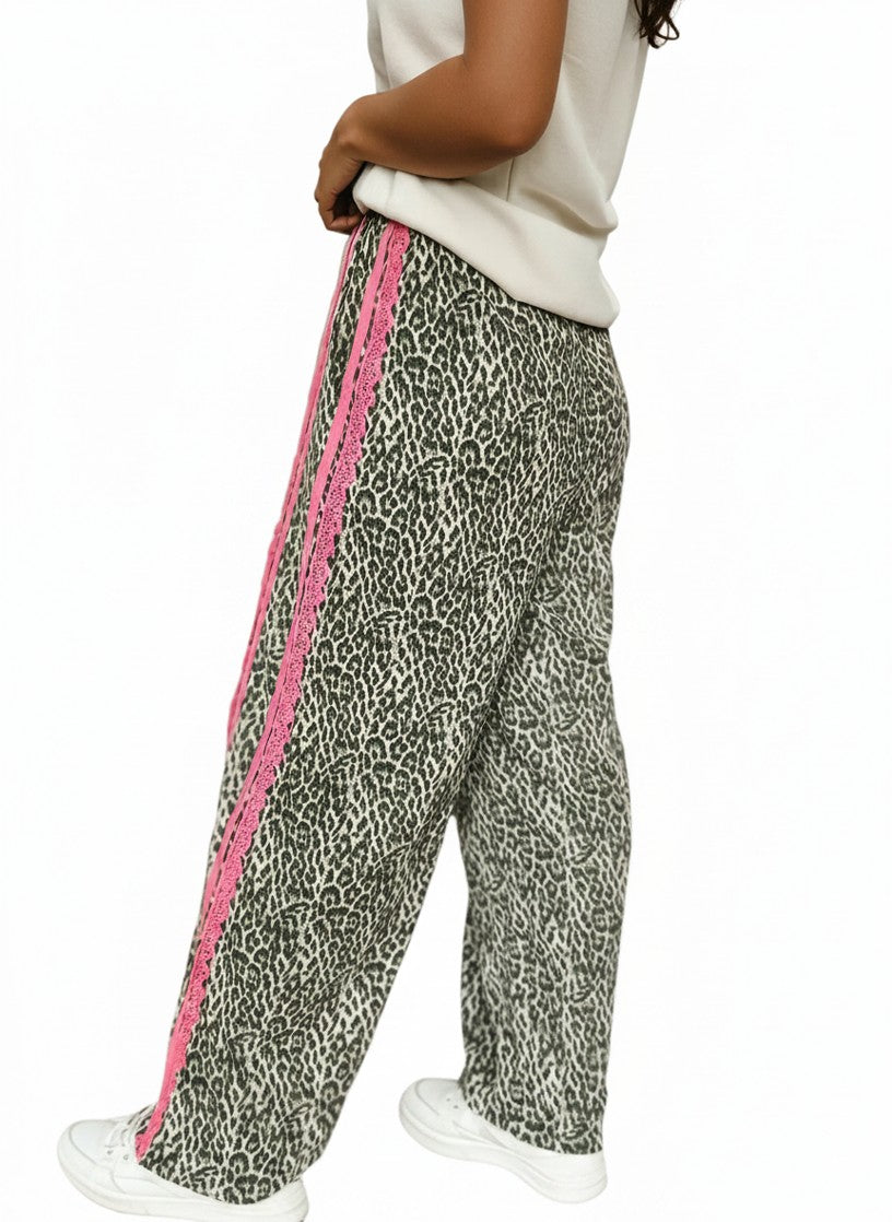 Lace Leopard Drawstring Pants