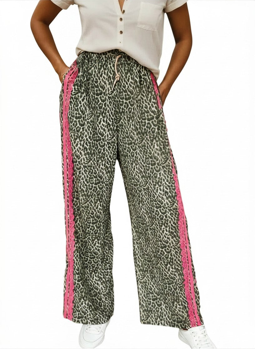 Lace Leopard Drawstring Pants